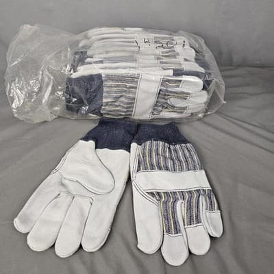 Leather Palm Work Gloves KnitWrist Glove Cuff Size L Large 9 Pairs