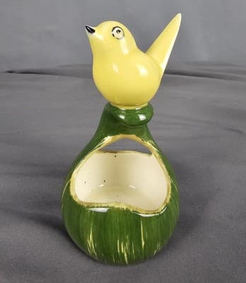 Vintage Pennsbury Pottery Folk Art Slick Chick Yellow Bird On Gourd Planter