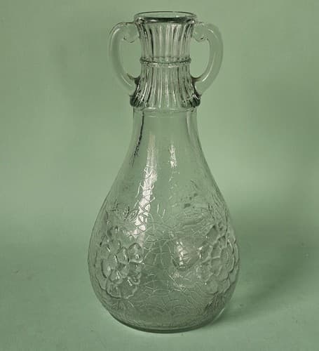 Vintage WHITE HOUSE VINEGAR Carafe clear glass 2-handled jug FLORAL 9" TALL 650