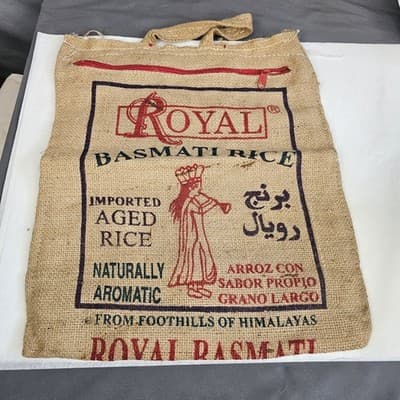Royal Basmati Rice Bag 20lbs Burlap Handles Zipper Heavy Duty 25th Anniversary