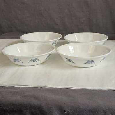 Set Of 4 Corelle Corning Blue Hearts 5 3/8" Berry Bowls (No Chips or Cracks)