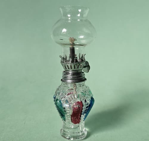 Vintage Mini Hurricane Oil Lamp Hong Kong 4.5" tall Multi Color