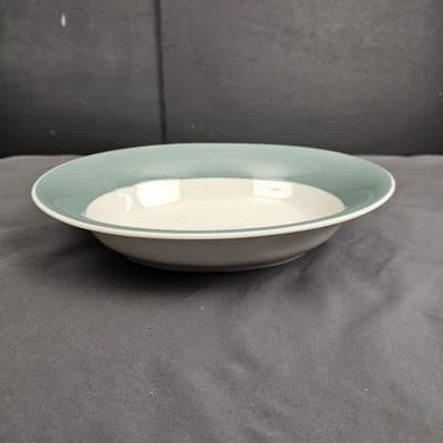 Vintage MCM Restaurant Ware Aqua Band Oval Serving Bowl Unmarked