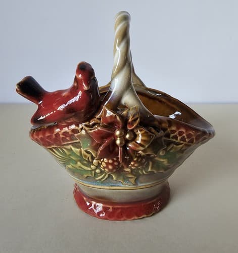 Tii Collections Christmas Basket Red Bird Figurine Holiday Small Cardinal