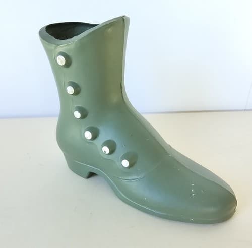 Vintage Cast Metal Green Victorian Button Up Boot Shoe Vase Door stop