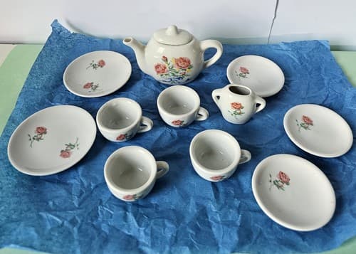 Vintage Miniature Toy Tea Set China Porcelain Floras 12 Piece