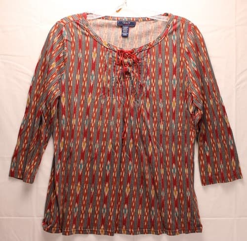 Chaps Denim Tunic Size M/L Multicolor 3/4 Sleeve Cotton