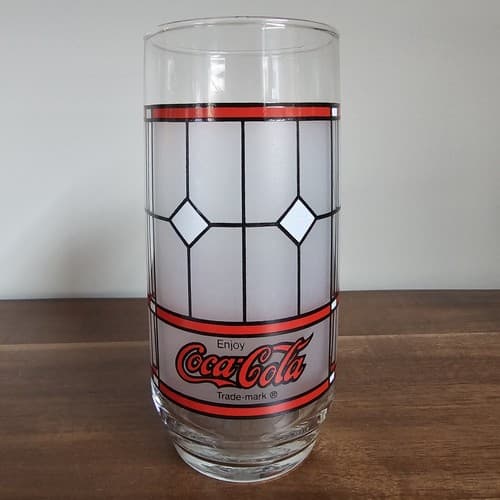 Vintage Coca-Cola Glass Collectable Coke Drinking Glass Stained Glass Look