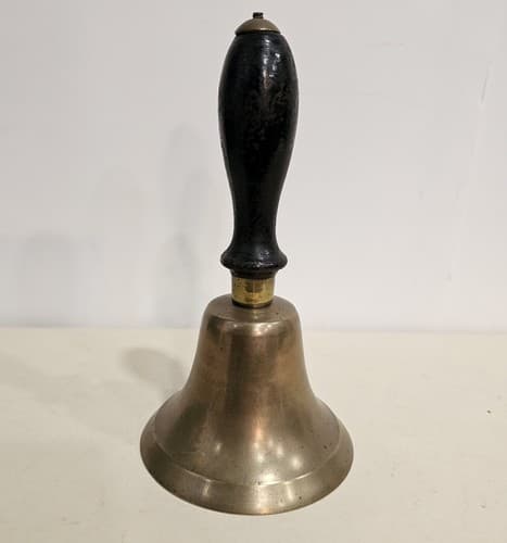 Vintage BRASS School House Hand Dinner BELL 8” Tall Large Antique Original