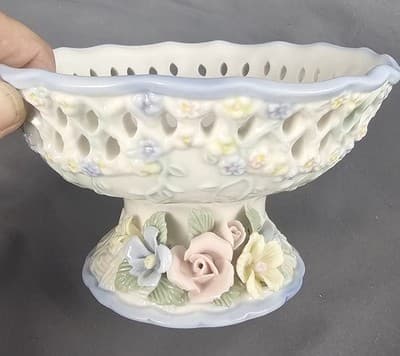 Vintage China Porcelain Figural Multi Color Roses Tealight Candle or Candy Dish