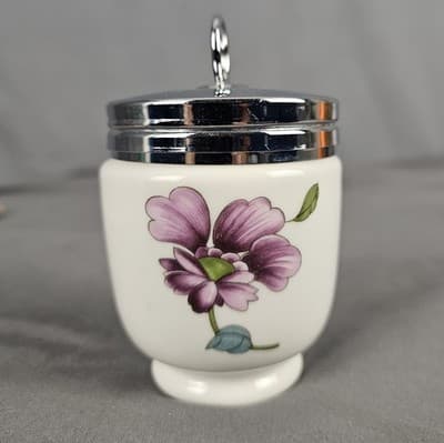 Royal Worcester Astley Egg Coddler Porcelain with Floral Purple Flowers Single