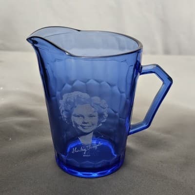 Vintage Cobalt Blue Glass Shirley Temple Pitcher Creamer 4"