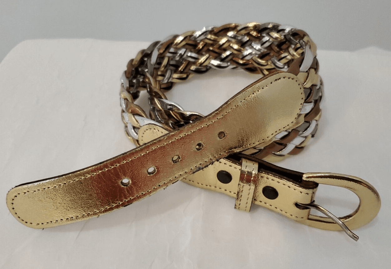 Retro Vintage Gold Silver Platinum Colors Woven Belt Size 30-32"