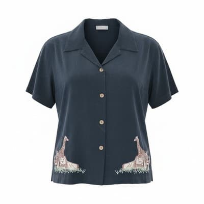 Vintage Jane Ashley Womens Embroidered Safari Button Down Shirt Large Cotton