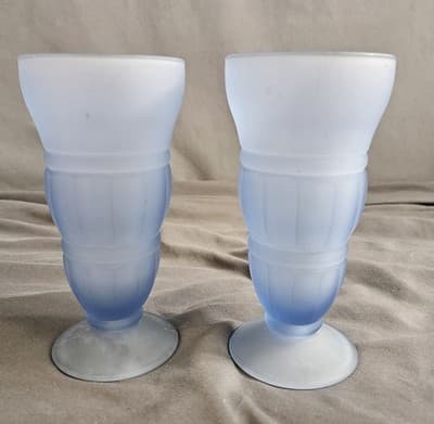 (2) Indiana Glass Frosted Blue Parfait/Milkshake/Sundae 6.75”Dishes Glasses