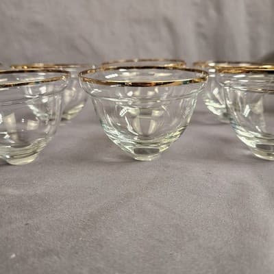 Romanian Gold Crystal Wine Glass Dessert Bowl Arcadia Rumania Set of 8