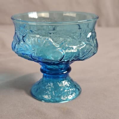 Vintage INDIANA GLASS Kings Crown Aqua Blue Thumbprint Pedestal COMPOTE Bowl