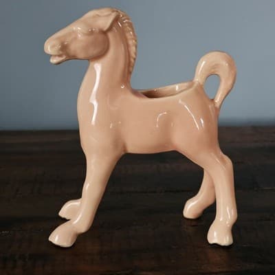 Vintage Mid Century Ceramic Horse Planter Peach Pink 6.25" x 6" Farmhouse Deco