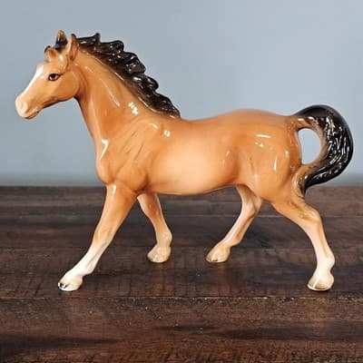 Vintage Porcelain Bay Horse Black Mane & Tail Glossy 5.5" x 7"