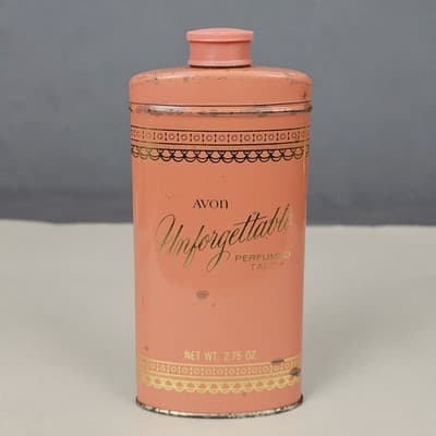 Avon Unforgettable Perfumed Talc Talcum Powder 2.75 oz Vintage Tin Mostly Full