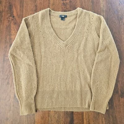 Paige V-Neck Cashmere Tan Sweater S Woven Pull Over Small