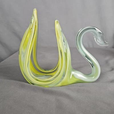 Vintage Art Glass Swan Napkin Letter Holder Hand Blown Figurine Mid Century