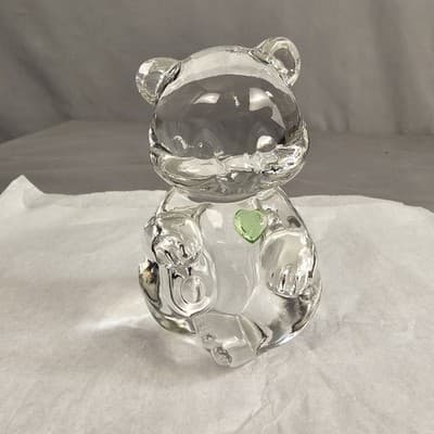 Fenton Glass Teddy Bear Heart Stone Of The Month August Green