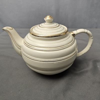 Vintage Sadler Cream and Gold Striped Teapot #1378