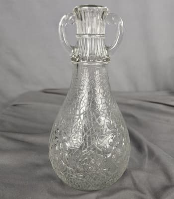 Antique/Vintage White House Vinegar Bottle Clear Cabbage Rose Pattern 9 1/2 in.