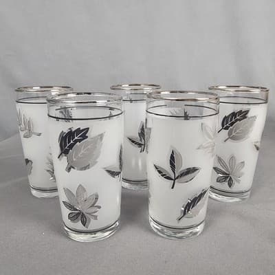 Libbey Vintage Silver Leaf Small 4” Juice / Shot Glasses, Set Of 5