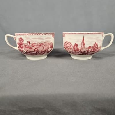 Tea Cup Penshurst Kentin Stratford On Avon 1792 England Pink Transferware Set/2