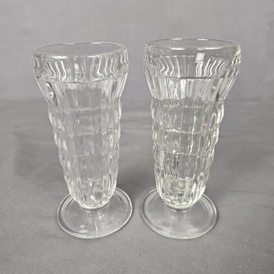 2 Parfait Soda Fountain Glasses Jeanette Ribbed 5.5" 1930’s Vintage Clear