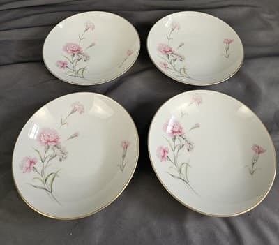 Vintage Royal Court Carnation Fine China JAPAN Set of 4 Soup Salad Bowl 6.5"