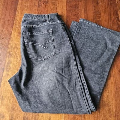 L.A Blues Womens Jeans Rodeo Boot Cut Stretch Black Wash Denim High Rise Avg 2