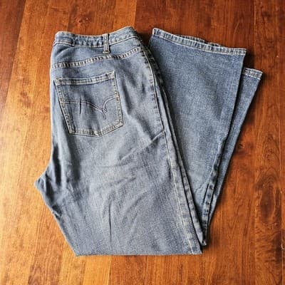 L.A Blues Womens Jeans Rodeo Boot Cut Stretch Blue Wash Denim High Rise Avg 2