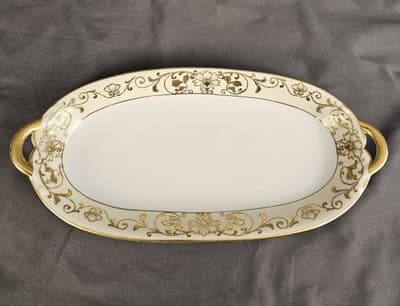 Noritake 1746 Hand Painted Gold PASTRY / HORS D'OEUVRE SERVING TRAY 5.75 x 12.5