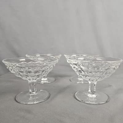 Fostoria American Clear Cube 3” Tall Sherbets Wide Diameter 4.25" Lot of 4