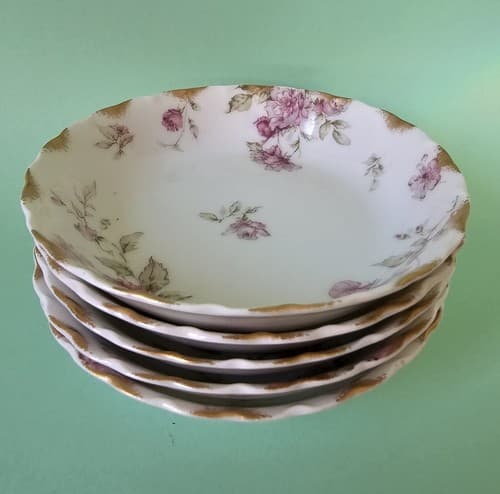 Haviland Limoges Bowls Berry Sauce 5 pc Dishes Roses Schleiger Gold France Fruit
