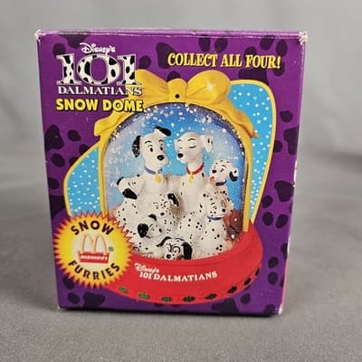 1996 Disney's 101 Dalmatians Snow Dome McDonalds Toy Spot Check Globe in Box