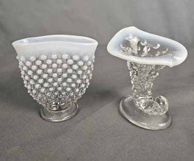 Fenton French Opalescent Hobnail Pattern 2 Small Vases