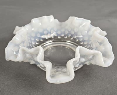 Vintage Fenton French Opalescent Hobnail Ruffled Candy Dish
