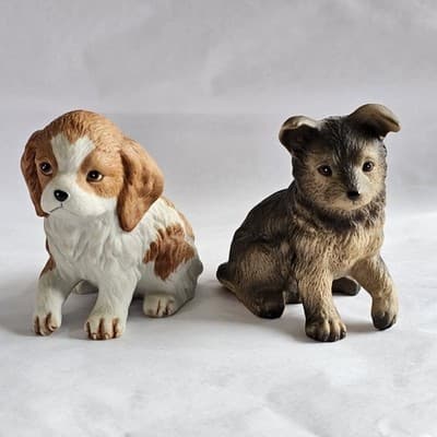 Vintage Homco Assorted Dog Puppy Figurines 8828 Set of 2 Shepherd Spaniel