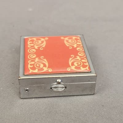 Vintage Metal Pill Box Floral Pattern Hinged lid 1.5" x 1.5"