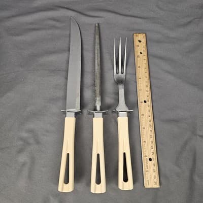 Stanley Deluxe MCM Carving Set Knife Fork Bakelite Block Vintage