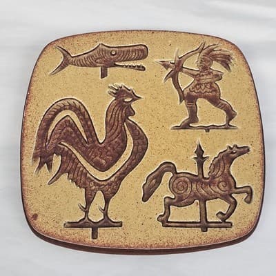 Vtg 50s Trivet Friley Fistick Early American Weather-vane Whale Rooster Native