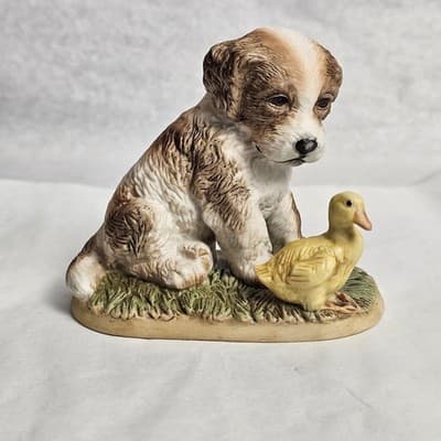 Vintage Homco Spaniel Puppy Dog with Duck Porcelain Figurine Series #1413