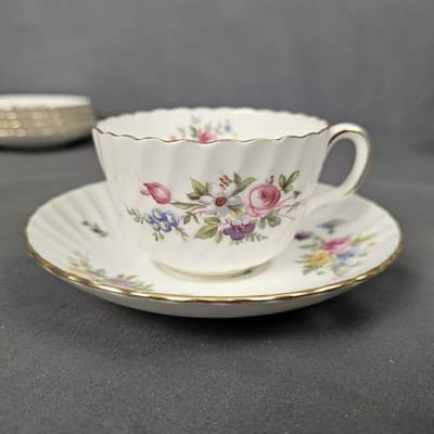 Minton Marlow Fine Bone China Tea Cup & Saucer England Red Back Stamp