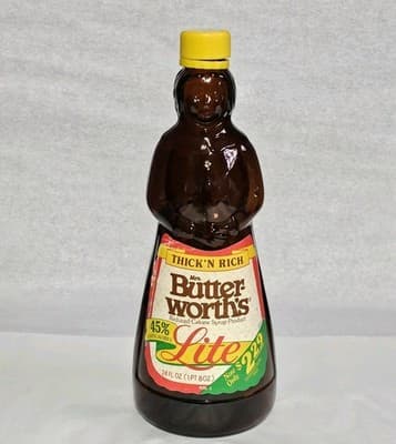 Vintage Mrs. Butterworth's Syrup Bottle Amber Glass 24 oz Plastic Cap Label 10"