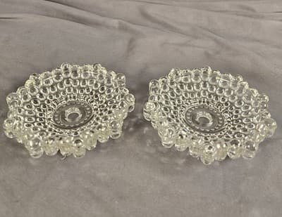 2 Vintage 1920s 1930s Pressed Glass Ashtray Dresser Trinket Tray Dishes Bubble