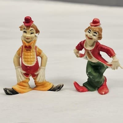 Vintage Plastic Clown Figuines, Made In Hong Kong Lot (2)